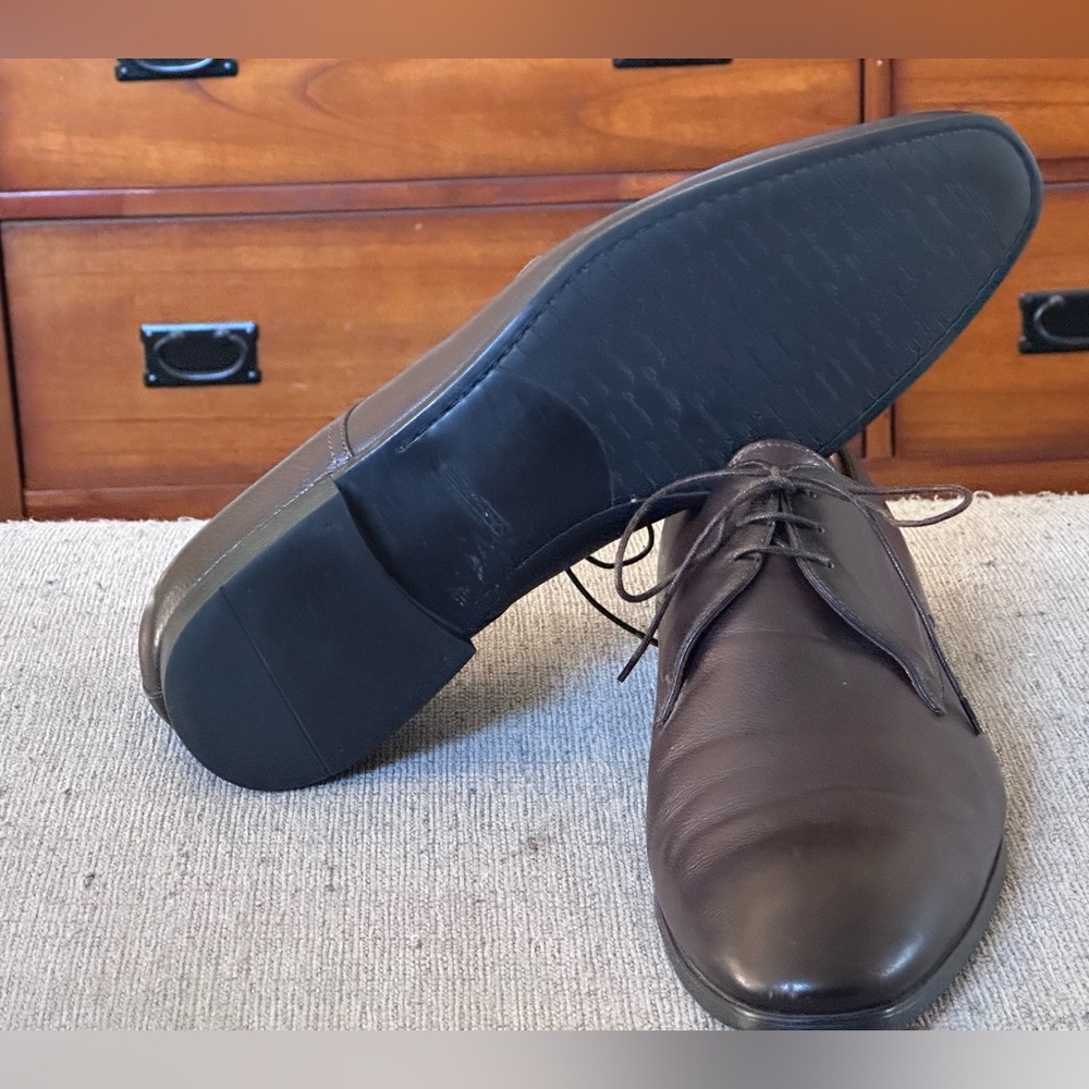 Santoni Plain Toe Brown Leather Men’s Oxford Dress Shoes Size 13 D - Picture 8 of 14